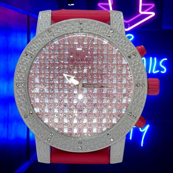 Pink & Silver Watch for Women Big Face Fashion Iced Out watch from ICE NATION - Picture 2 of 3